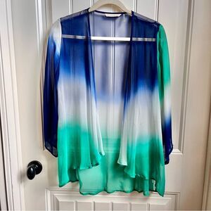 Soft Surroundings Silk Ombre Green White Navy Sheer Cardigan